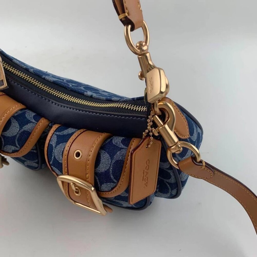 Coach Blue and Tan Designer Shoulder Bag - Picture 8 of 9